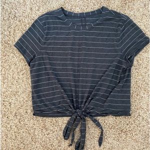 Size 6 Black Cropped Lululemon shirt with white stripes